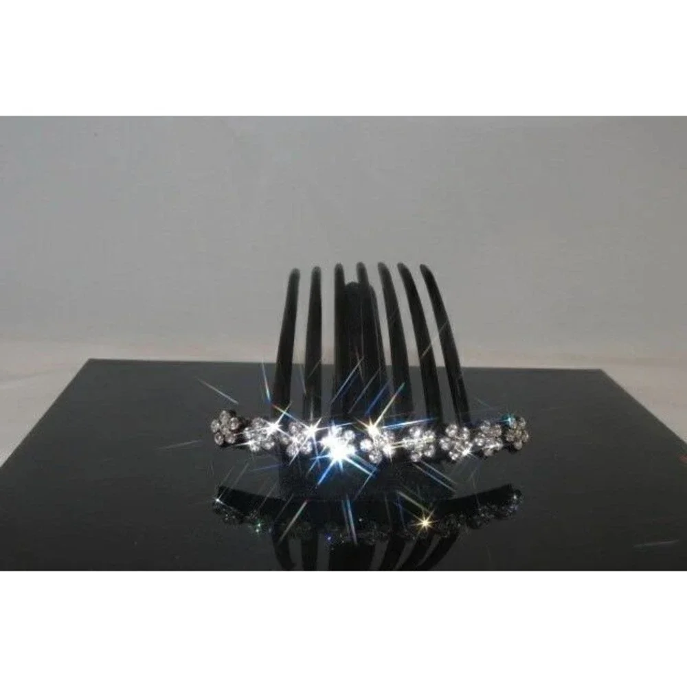 Sparkling Rhinestone Flower Hair Comb Black Elegant Bridal Wedding‎ Accessory